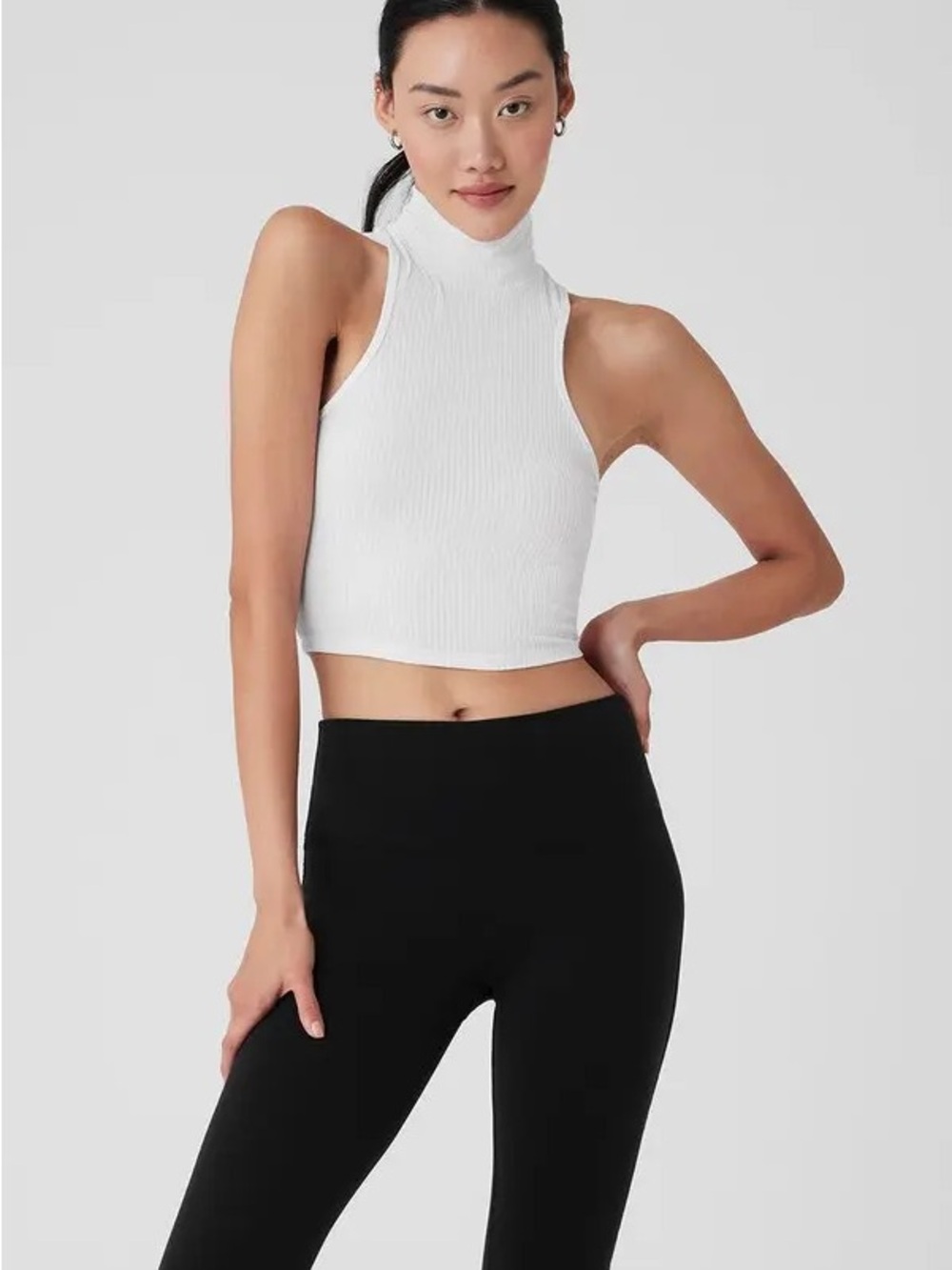 ALO Yoga White Ribbed High-Neck Crop Tank